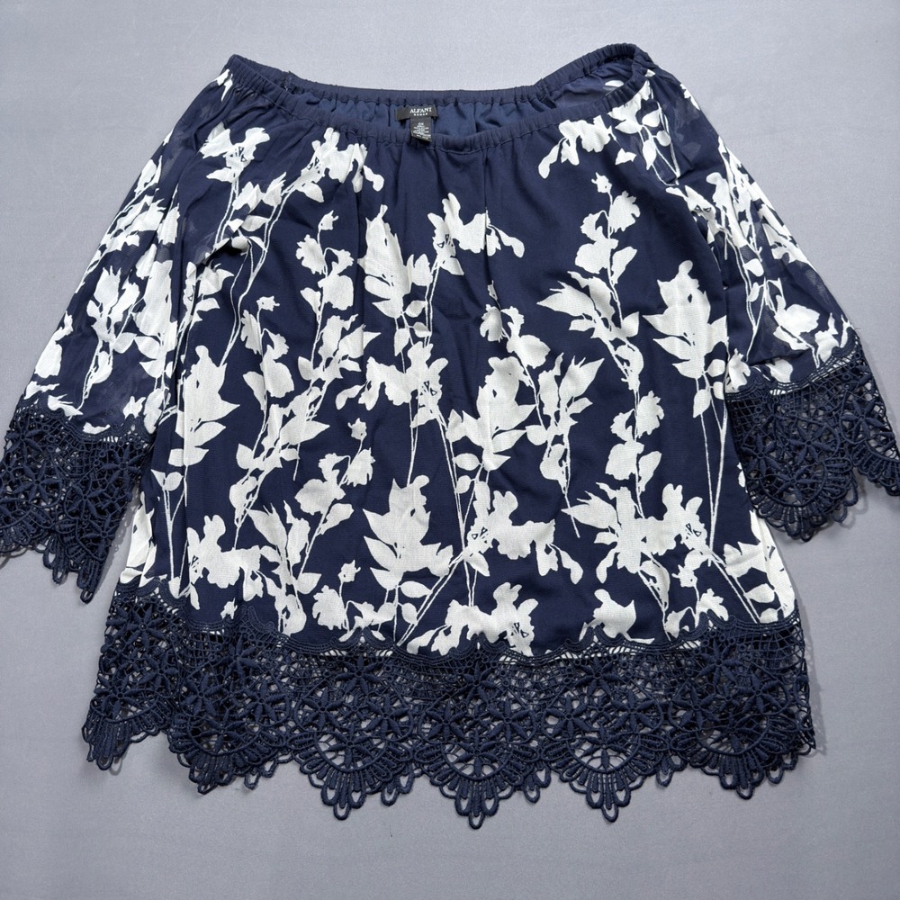 Alfani Woman 0X Floral‎ Print Off Shoulder Top With Crochet Detail
